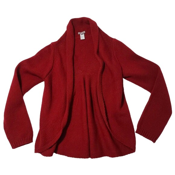 JJill Open Front Cardigan Sweater Women's XS Red Wool Blend Waterfall - Picture 1 of 10